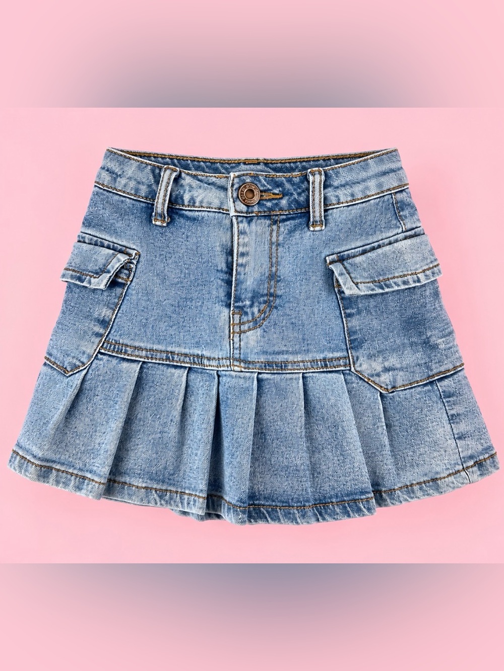 Denim Diva Girls Pleated Cargo Denim Skirt Light Wash Size 7